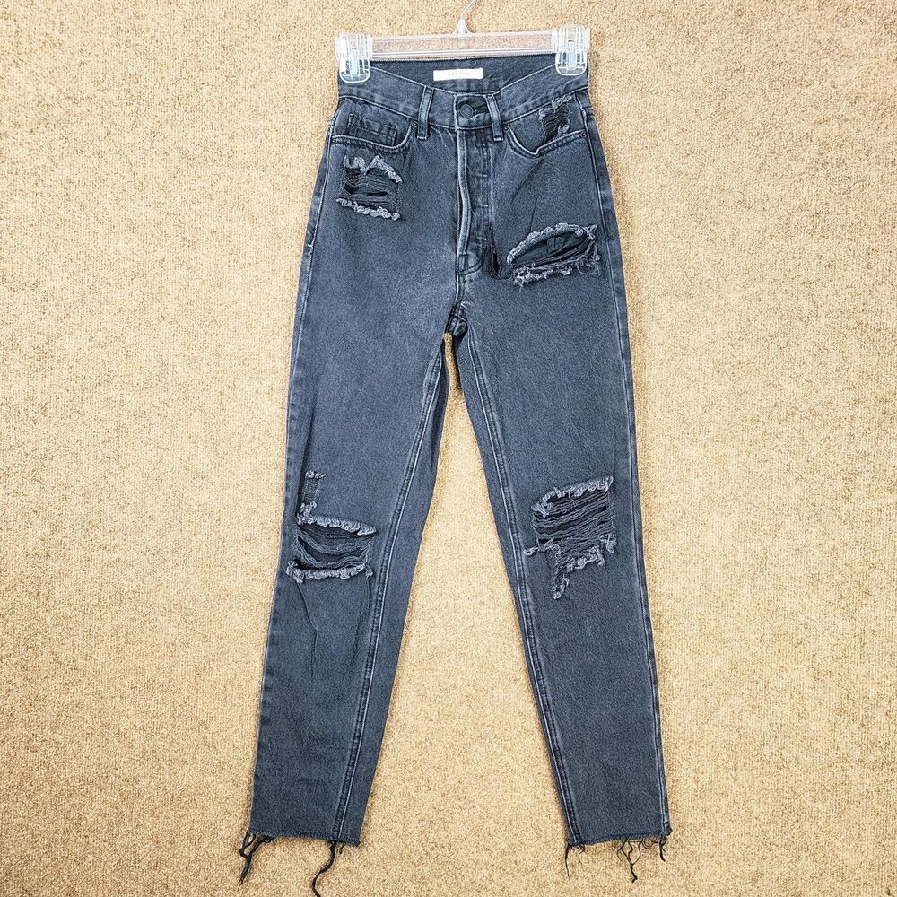 PacSun Woman Jeans Ultra High Rise Slim Black Denim Junior Size 22 Distressed